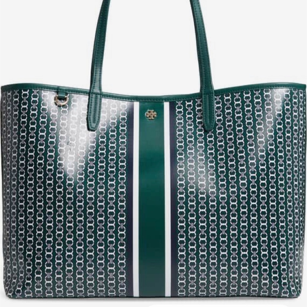 Tory burch hunter green Gemini chain link tote